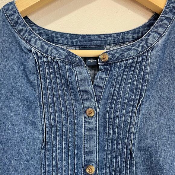 J.Jill Denim Tunic Top XL 100% Cotton Long Sleeve Pintuck Chambray Blouse - Picture 4 of 8